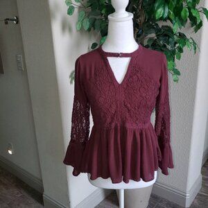 American Eagle Burgundy Lace Peplum